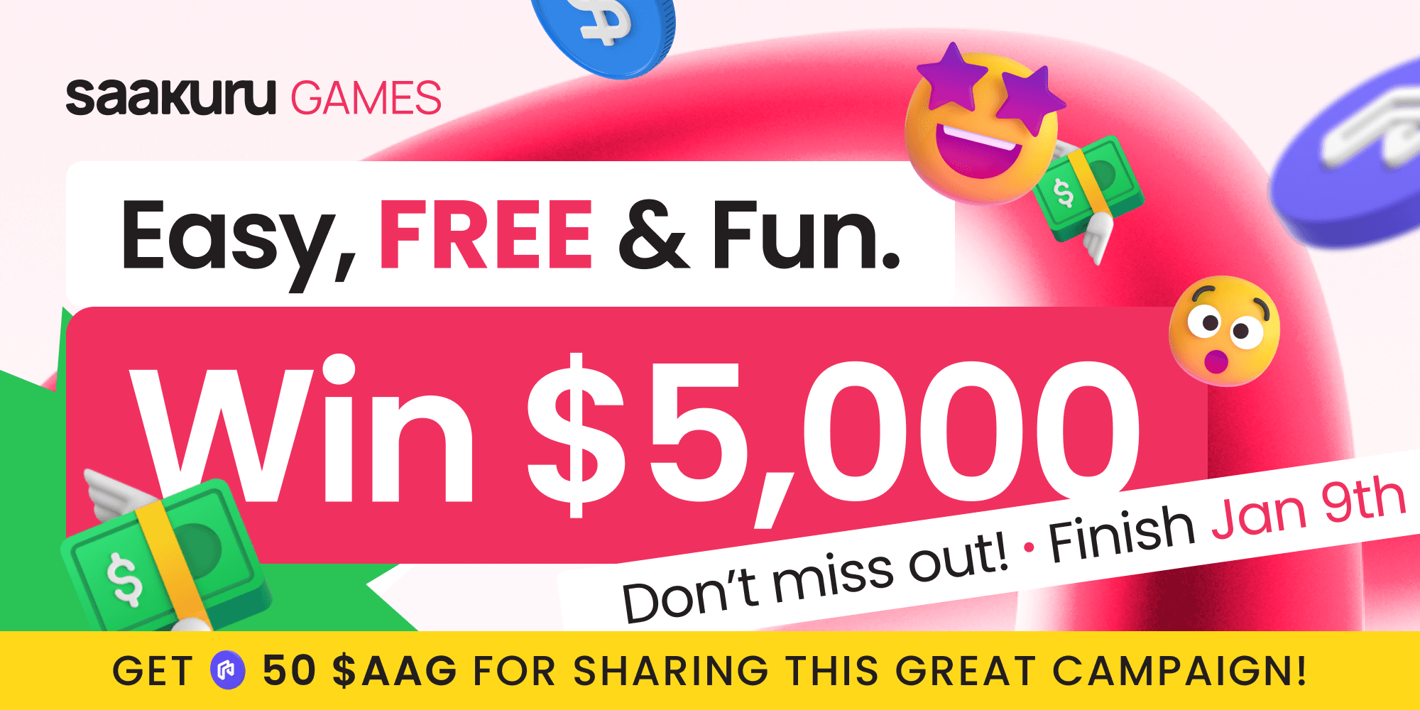 Win $5000 prize + 50 $AAG for sharing (100%)!